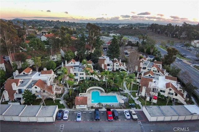 view of aerial view at dusk