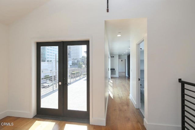 interior space featuring light hardwood / wood-style flooring, a wealth of natural light, and french doors