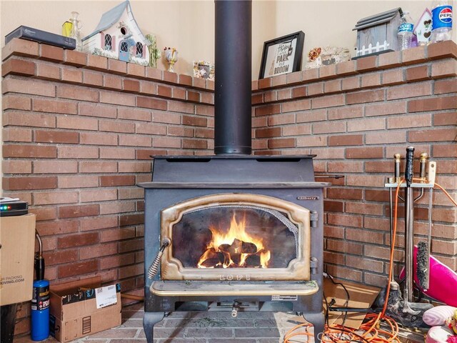 room details featuring a wood stove