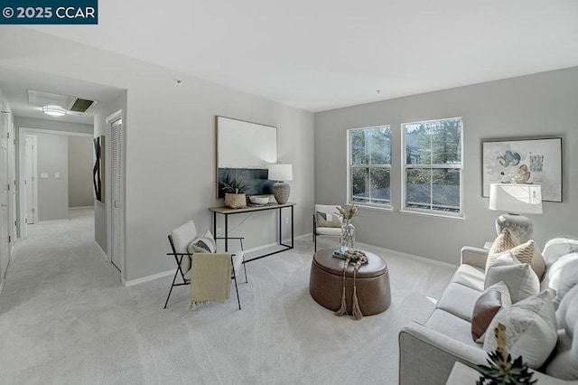 living room featuring light colored carpet