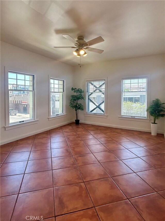 2121 James M Wood Blvd Unit 224, Los Angeles, CA 90006 - unfurnished room with plenty of natural light, a ceiling fan, and tile patterned flooring