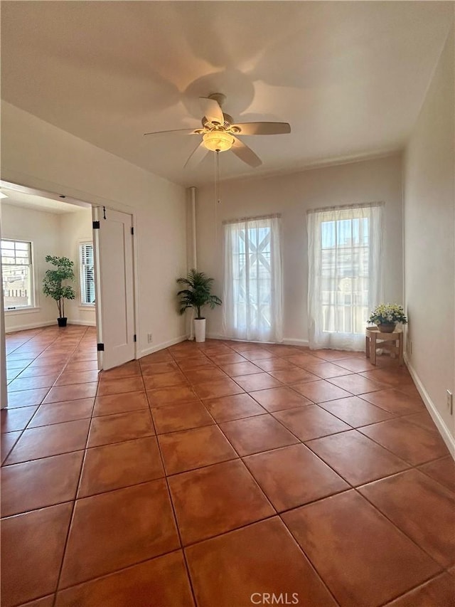 2121 James M Wood Blvd Unit 224, Los Angeles, CA 90006 - unfurnished room featuring plenty of natural light, light tile patterned floors, and a ceiling fan