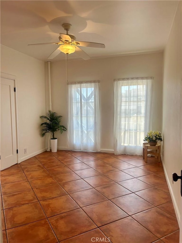 2121 James M Wood Blvd Unit 224, Los Angeles, CA 90006 - empty room featuring plenty of natural light, light tile patterned floors, and a ceiling fan