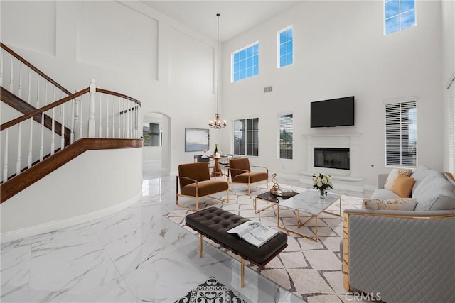 living room with a chandelier