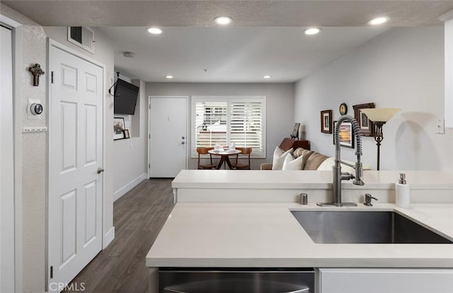 kitchen featuring sink, dark wood-type flooring, and stainless steel dishwasher