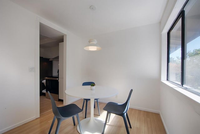 dining space featuring light wood-type flooring