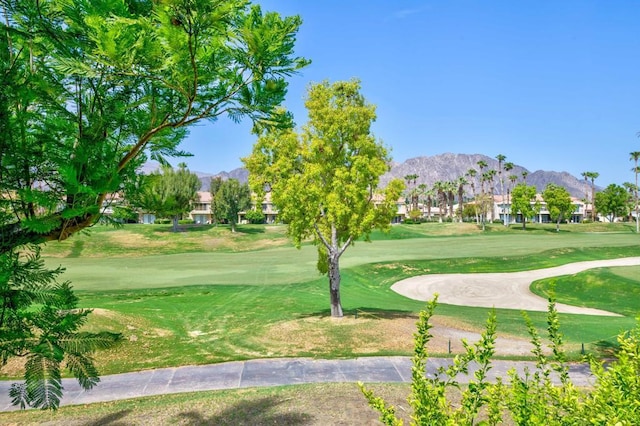 view of property's community featuring a mountain view and a yard