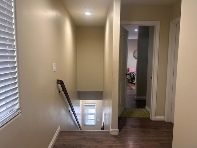 corridor featuring dark hardwood / wood-style flooring