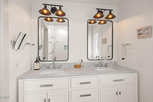 bathroom featuring vanity and walk in shower