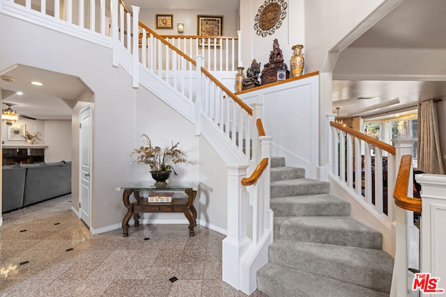 stairs with a towering ceiling