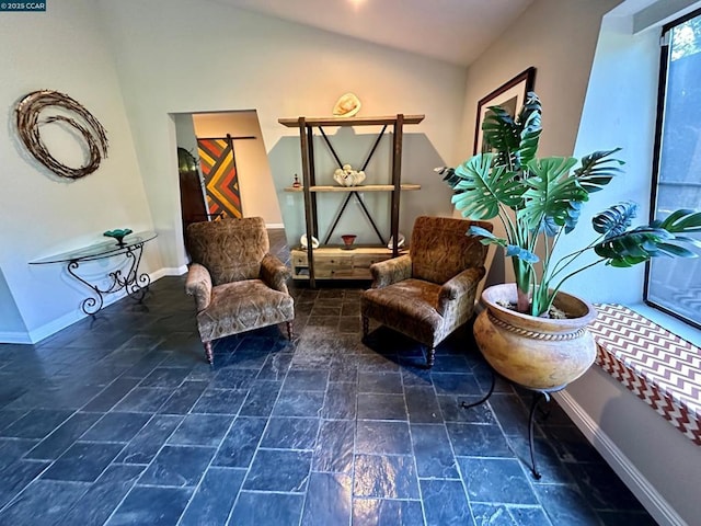 living area with lofted ceiling