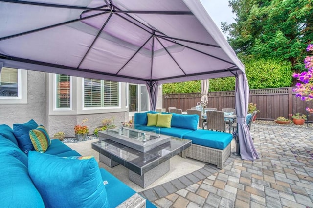 view of patio / terrace with a gazebo and an outdoor living space