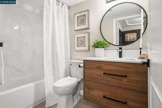 full bathroom with vanity, toilet, and shower / bath combo