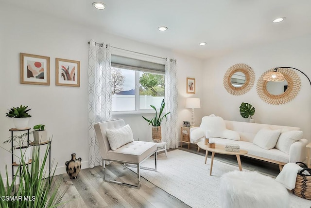 living area with light hardwood / wood-style flooring