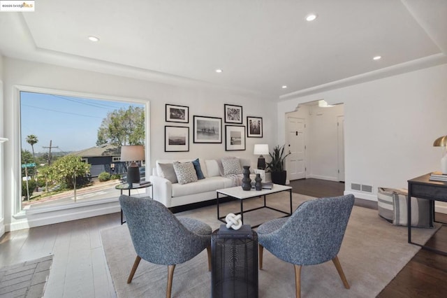 living room with hardwood / wood-style flooring