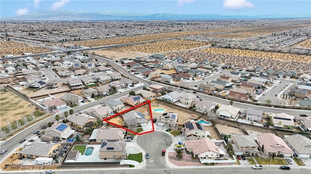 birds eye view of property featuring a residential view and a mountain view