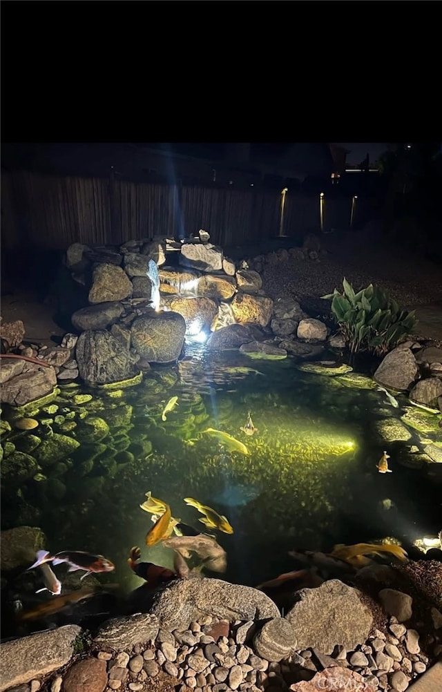 interior details featuring a garden pond