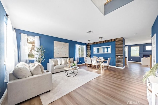 living room with wood-type flooring