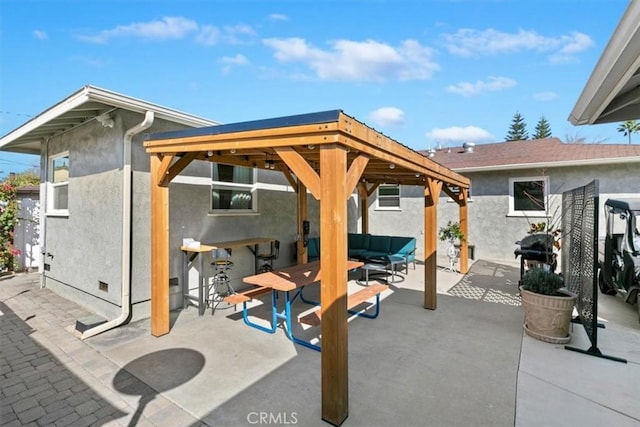 view of patio / terrace featuring a gazebo and outdoor lounge area