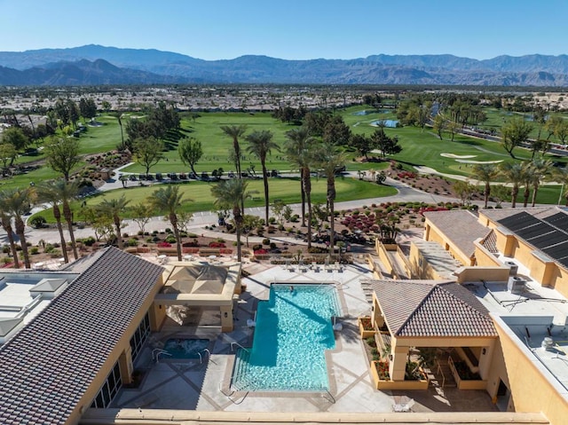 bird's eye view with a mountain view