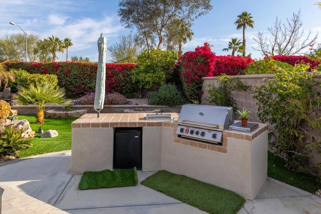 view of patio / terrace featuring a grill and exterior kitchen