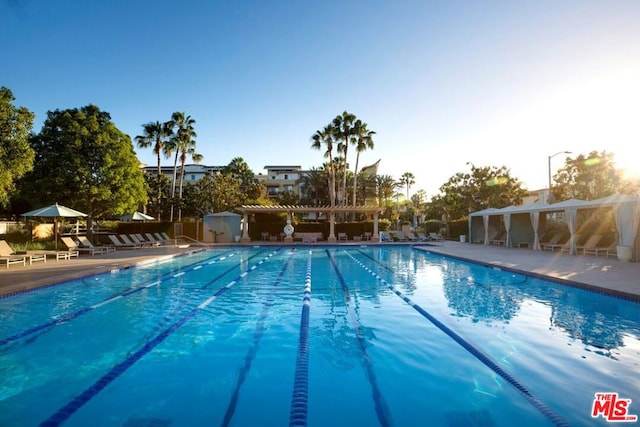 view of swimming pool featuring a patio