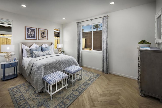 bedroom with parquet flooring