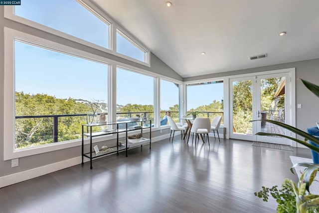 sunroom with lofted ceiling