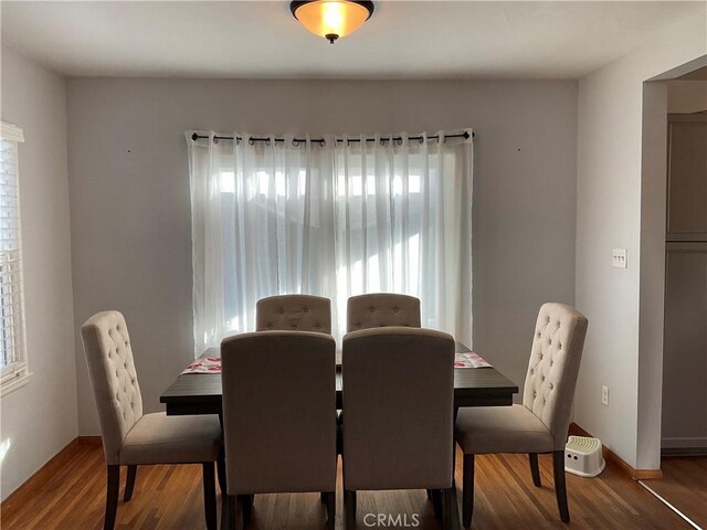 dining space featuring wood-type flooring