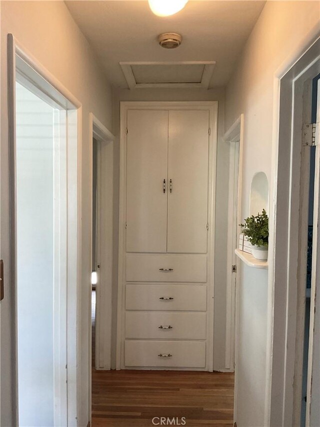 hallway featuring dark hardwood / wood-style floors