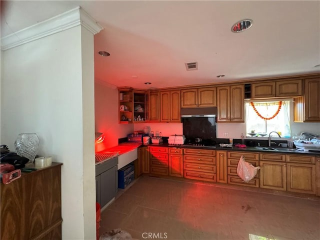 kitchen featuring ornamental molding, sink, and black stovetop