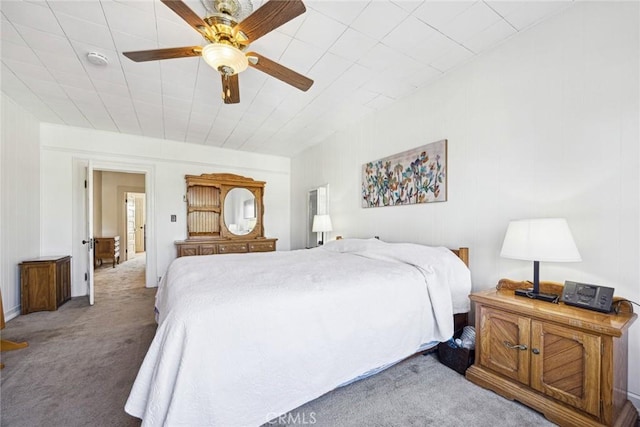 bedroom featuring ceiling fan and carpet flooring