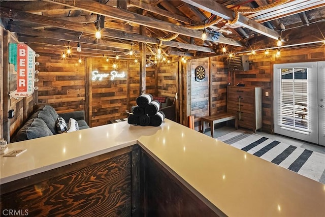 kitchen with wooden walls