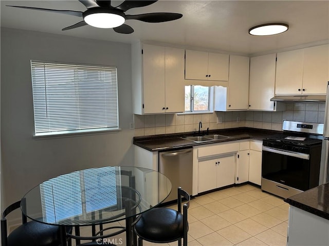 kitchen featuring appliances with stainless steel finishes, sink, and white cabinets