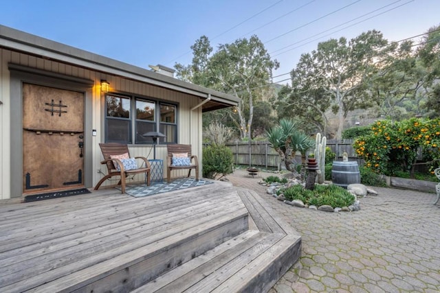 wooden deck featuring a patio