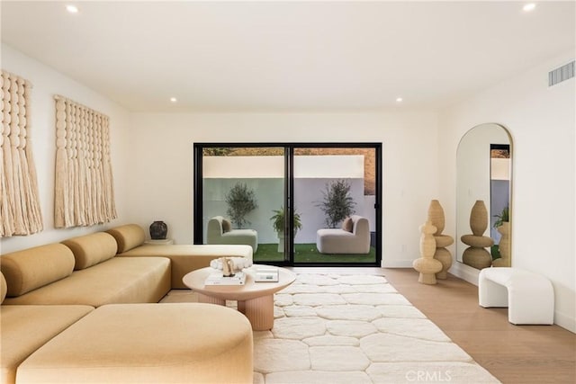 living room featuring light wood-type flooring