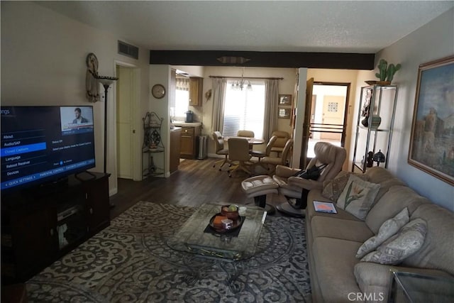 living room with dark hardwood / wood-style floors