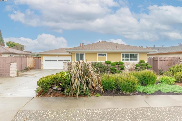 single story home with a garage