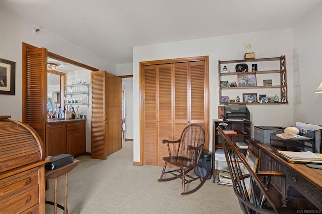 office area with light colored carpet