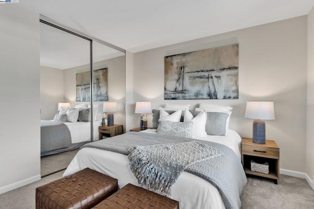 bedroom featuring carpet and a closet