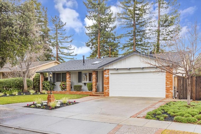 single story home with a garage and a front yard