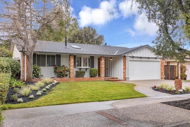 ranch-style house with a garage and a front yard