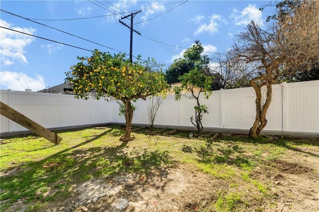 view of yard with a fenced backyard