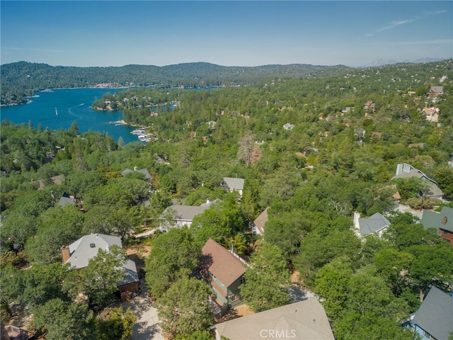 birds eye view of property featuring a water and mountain view