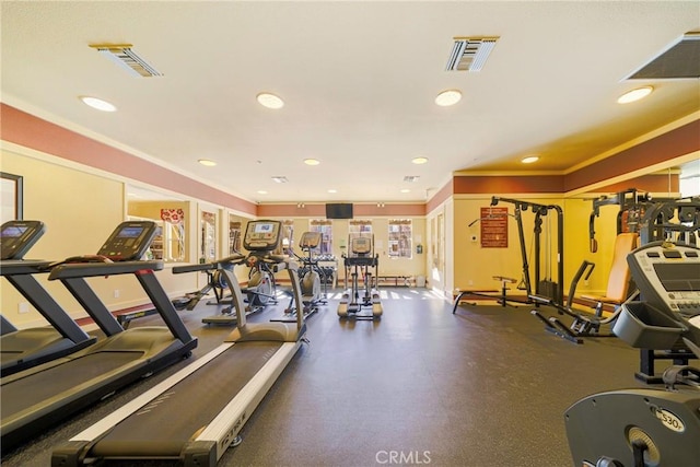 gym featuring ornamental molding