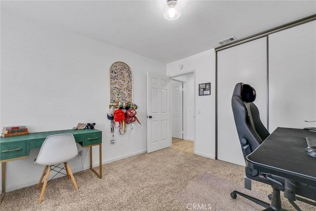 view of carpeted home office