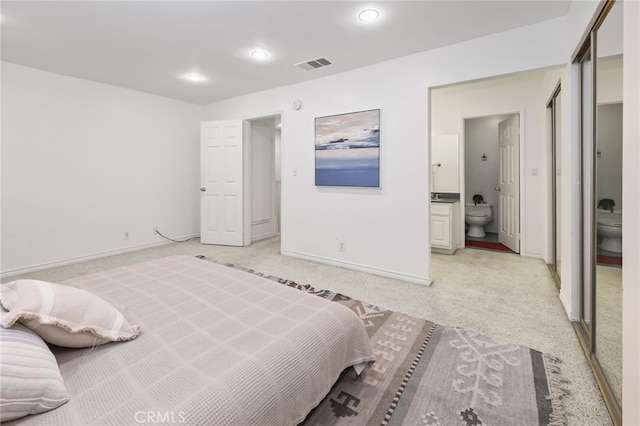 509 N Sierra Vista St Unit B, Monterey Park, CA 91755 - bedroom featuring baseboards, light carpet, connected bathroom, and recessed lighting