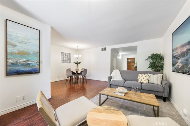 509 N Sierra Vista St Unit B, Monterey Park, CA 91755 - living area featuring wood finished floors, a chandelier, and baseboards