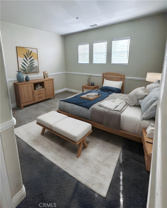 bedroom featuring light carpet