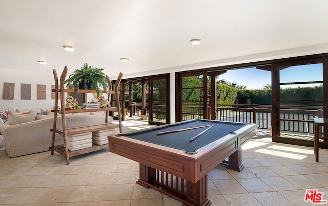 game room with light tile patterned flooring and billiards